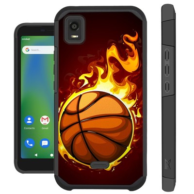 FUSION Case For Cricket Vision Plus 2022 Hybrid Phone Cover BASKETBALL FIRE