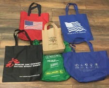 Lot of 6 recycled reusable Totes 5 Shopping Bags & 1 Wine Tote Bag