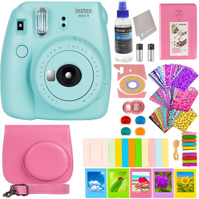 Fujifilm Instax Mini 9 Instant Camera with Pink Accessory Kit -Ice Blue Camera