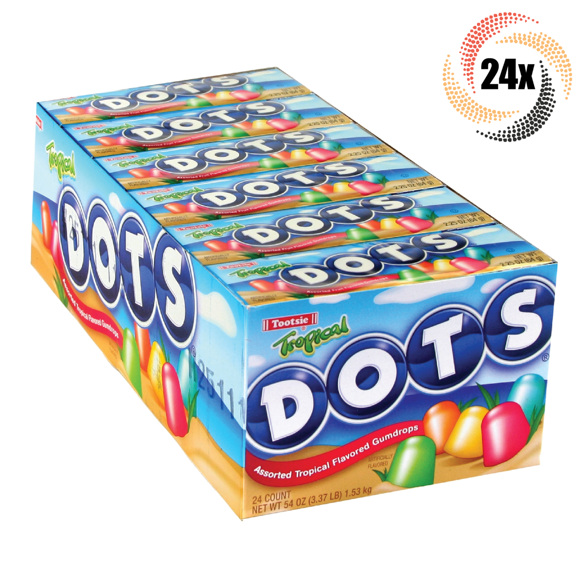 Full Box 24x Packs Tootsie Dots Assorted Tropical Gumdrops Gummy