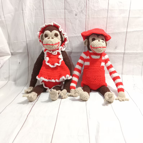 Vintage Hand Crochet Pair of Monkeys Crotchet Stuffed Plush - Picture 8 of 8