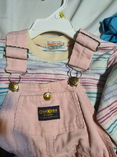 Vintage OshKosh pink cord overalls, Health Tex 3T velour LS. USA made, union lab - Picture 3 of 8