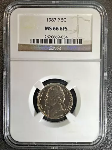 1987 P JEFFERSON NICKEL * NGC MS 66 6FS ( 6 FULL STEPS ) * Brown Label *