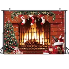 7x5ft Christmas Backdrop Christmas Fireplace Backdrop for Photography Red Bri...