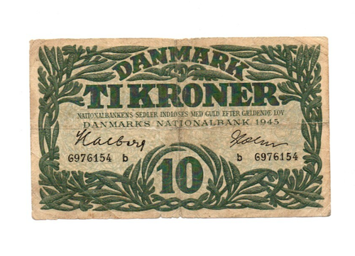 10 KRONER VG-FINE BANKNOTE FROM DENMARK 1945 PICK-37