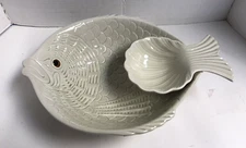 Vintage Fitz And Floyd White Fish Chip & Dip Bowl 1975 Made In Japan