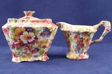 James Kent DuBarry CREAM & COVERED SUGAR Chintz Floral Vintage England