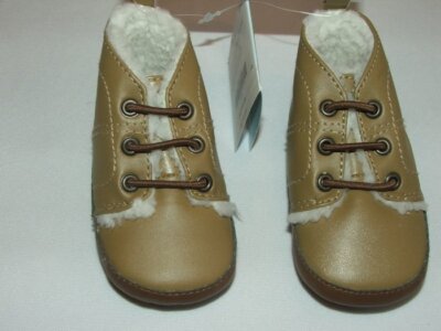 GYMBOREE Mouse and Moose sherpa lined crib shoes sz 2 3 brown NWT