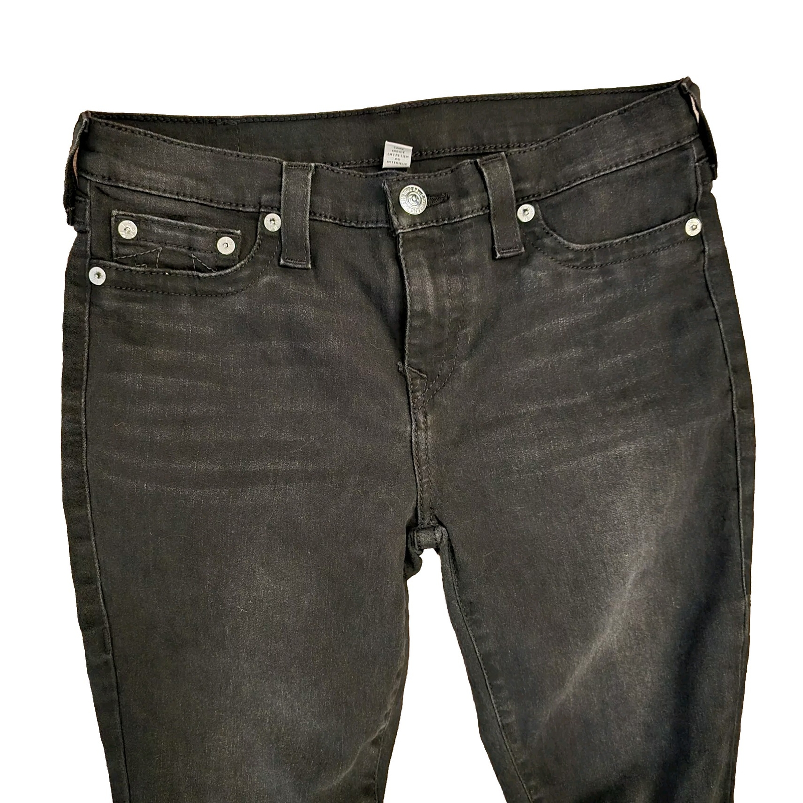 True Religion DIBD Quest Black Legging Jeans Size 32 RN#112790 Destroyed Knees thumbnail 2