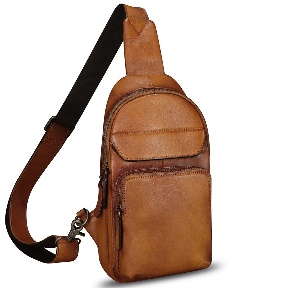 バッグ SO Genuine Leather Sling Bag for Men Women Crossbody Bag Chest Sling