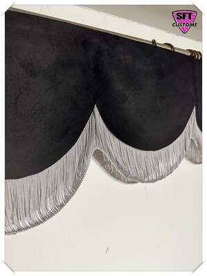 SFT Customs Dutch Style Black Truck Windscreen Pelmet – Double Lined With Long Tassels, Universal Fit