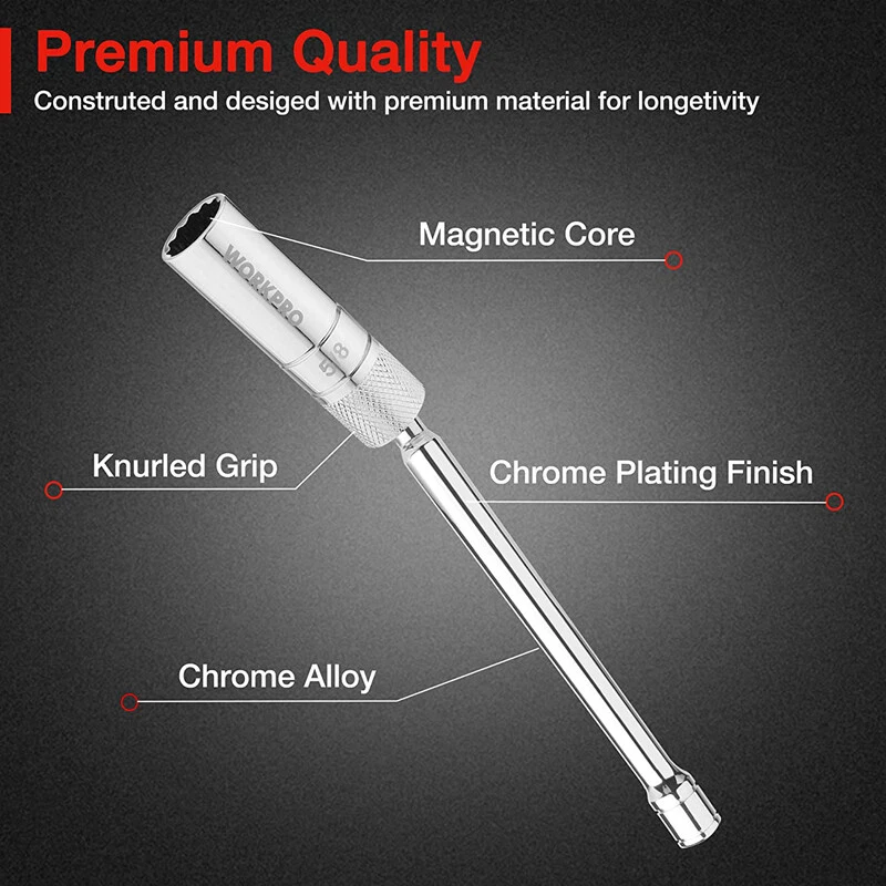 WORKPRO 5/8" Magnetic Swivel Spark Plug Socket 3/8" Drive x 8" 360° Swivel 12 PT - Image 3 of 4