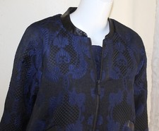 Kendall Kylie -sz M Deep Rich Blue Paisley Woven Bomber Jacket Blazer