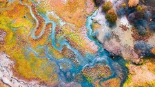 Landscape nature river aerial view trees forest rocks Custom Gaming Mat Desk