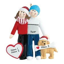 PERSONALIZED Couple With Brown Dog -  Family Christmas Ornament Keepsake