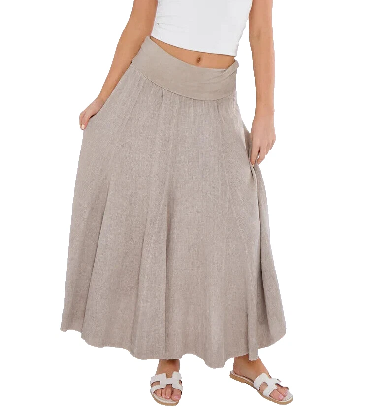 Italian Washed Linen Skirt One Size 10-14 Lagenlook High Waist Panel Beige New
Opens in a new window