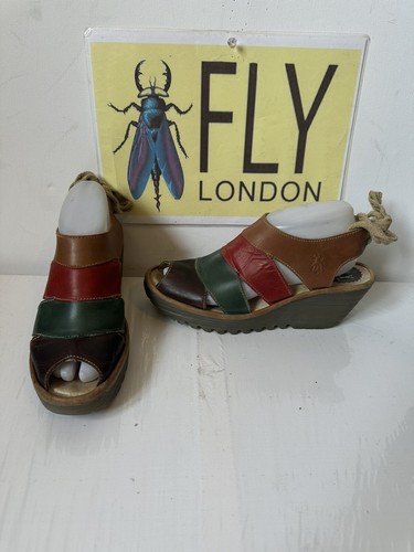 Fly London Wedges Leather Sandals Size UK 7 EU 40