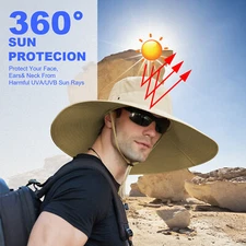 Mens Sun Hats UPF 50+ Waterproof Mesh Wide Brim Bucket Fishing Hat Foldable USA