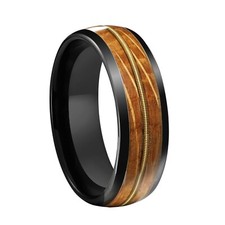 8mm Whisky Barrel Wood Ceramic Ring Mens Guitar String Ring Wedding Band