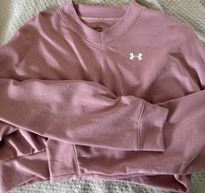 Under Armour Women's Pink V-Neck Lightweight Logo Fleece Pullover Sweatshirt S
