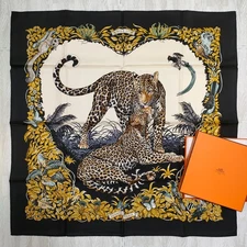 Unused w/box HERMES Carre 90 Jungle Love Leopard Silk Scarf Robert Dallet S mark