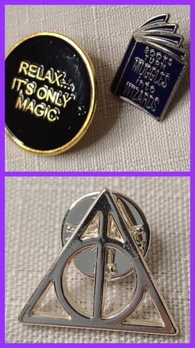 3 Harry Potter Pins Relax It's Only Magic Books Turn Muggles Into Wizards
