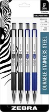 Zebra F-301 Retractable Ballpoint Pen with Stainless Steel Barrel 0.7Mm Fine Poi