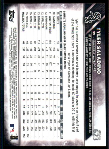 2016 Topps #623 Tyler Saladino Chrome Saphir édition 65e anniversaire - Photo 2 sur 2