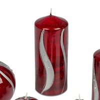 Stumpenkerze Welle Rot Silber H. 16Cm D. 7Cm Aus Wachs Formano W25