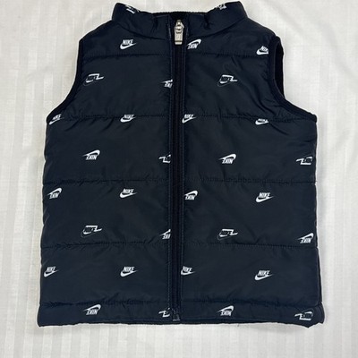 Nike Puffer Vest All Over Print Black Baby Todder Black & White Swoosh 12 Mo
