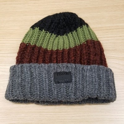 PAUL SMITH Mens Beanie Hat Grey Black Green Stripe Mohair Wool Knit Ribbed $125