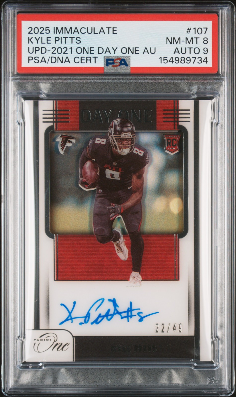 2025 PANINI IMMACULATE COLLECTION UPDATE #107 KYLE PITTS 22/49 PSA 8 AUTO 9