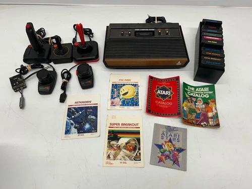 Vtg Atari CX-2600A Video Computer Game Console System Joysticks 12 Games Works