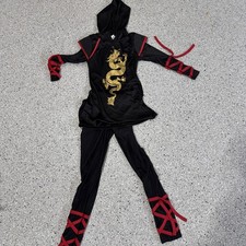 Dragon Ninja Costume Kids Medium 8-10 Black Red Gold 2 pieces set