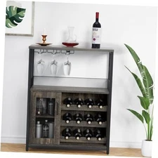  Coffee Wine Bar Cabinet with Storage and Detachable Rack, Large Dark Wood