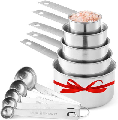 10PCS Stainless Steel Measuring Cups & Spoons Set 5 Cups 5 Spoons