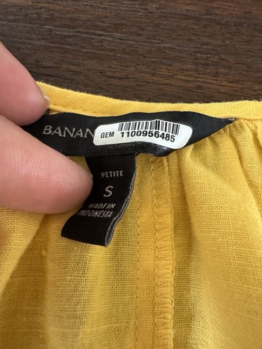 Banana Republic Linen Blend Wrap Dress Womens S Petite Poppy Yellow Puff Sleeve - Picture 8 of 10