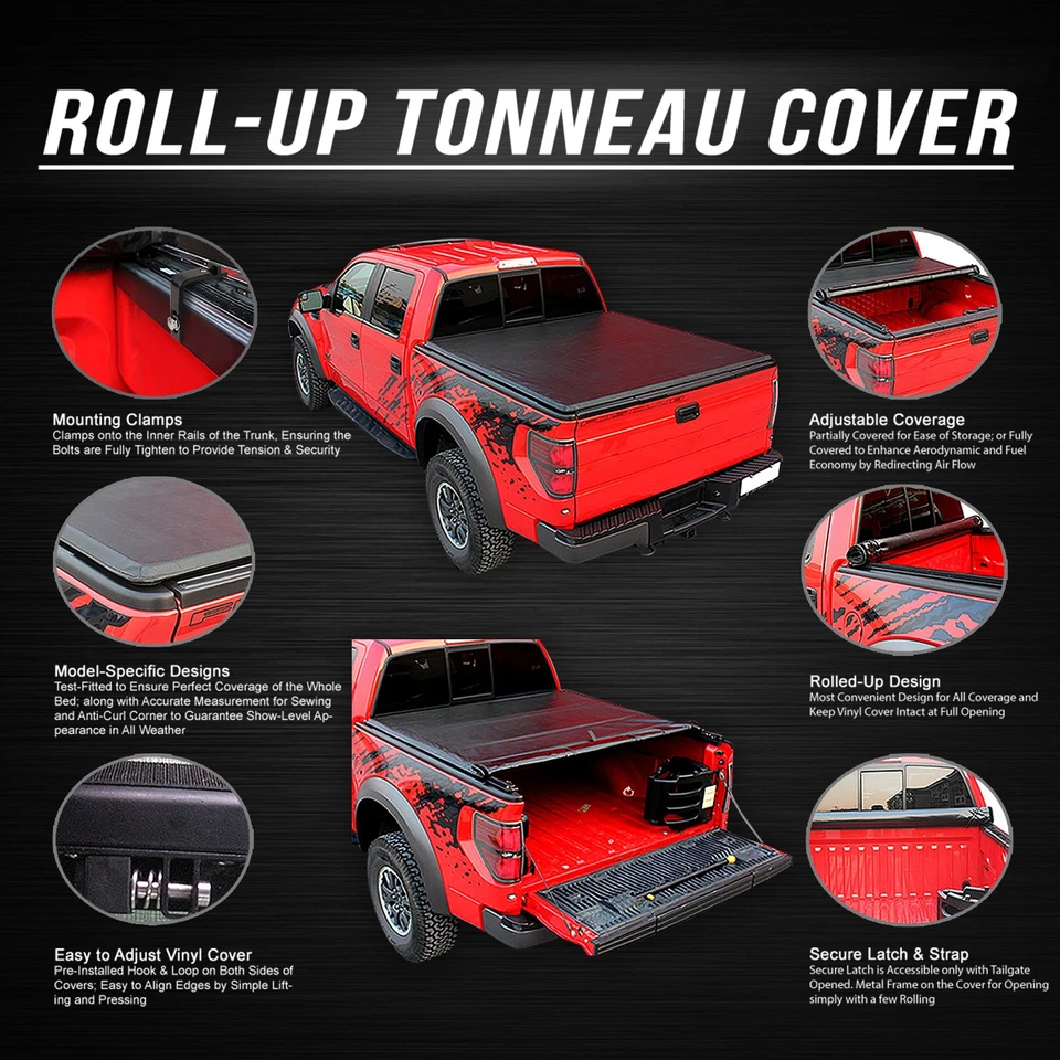 FOR 04-15 NISSAN TITAN 5'7" SHORT BED FLEETSIDE SOFT VINYL ROLL-UP TONNEAU COVER - Изображение 2 из 4
