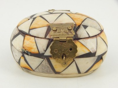 Vintage Camel Bone Trinket Box w/ Brass Trim and Velvet Lining