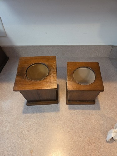 VTG 4 pc Solid Wood Canister Set with Hinged Lid and Slanted With Window MCM - Picture 15 of 21