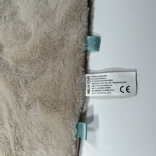 "Manta de seguridad Kelly Baby Bear marrón verde azulado etiquetas Lovey Baby felpa 13""" - Imagen 4 de 5