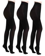 40D Tights for Women, 3 Pairs Semi Opaque Tights, Control Top Medium Black