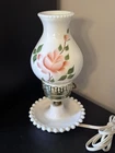 Vintage Milk Glass Hurricane Lamp With Floral Design