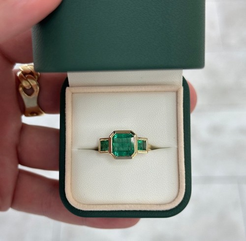 14k Natural Zambia Emerald Ring 14k Solid Yellow Gold Emerald Ring Gold Ring - Picture 5 of 8