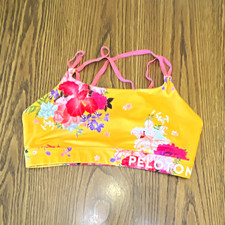 Peloton Women's Sports Bra 1X Plus Yellow/Pink Floral Strappy Back Wireless