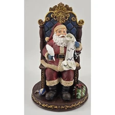 Resin Santa On Chair Figurine Checking List 12" Tall Presents