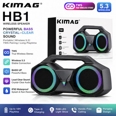 Portable Bluetooth Speaker KIMAG HB1 Wireless 5.3 TWS Bass RGB LED Waterproof