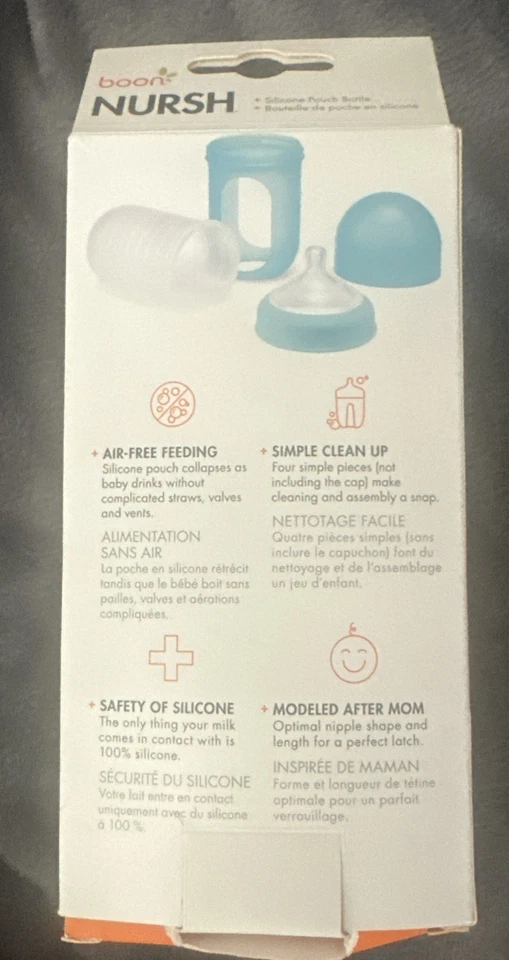 Boon Nursh Reusable Silicone Pouch Baby Bottle for Air Free Feeding 8oz Stage 3m - Изображение 3 из 3
