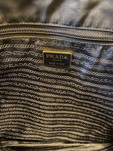 Prada Tote Bag Nylon Black Leather Fringe Logo Embroidered Shoulder - Picture 10 of 18