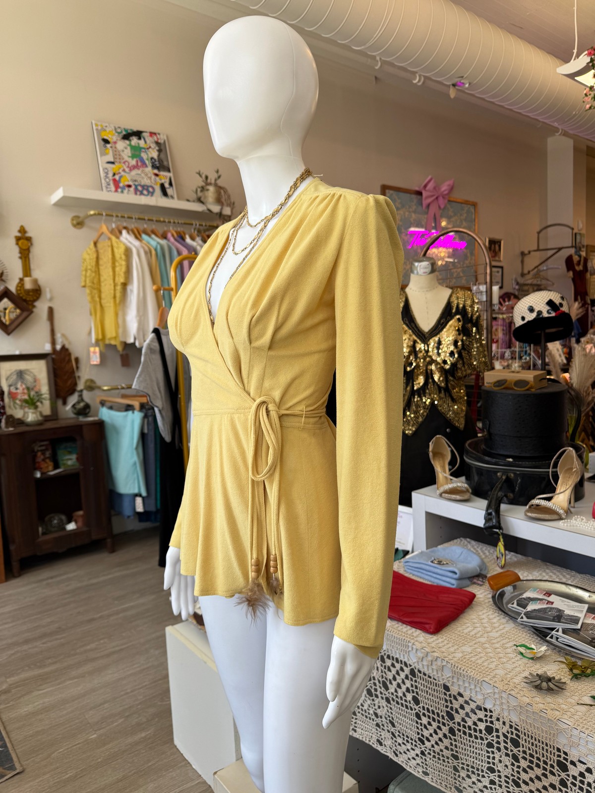 70s Yellow Wrap Top - image 2
